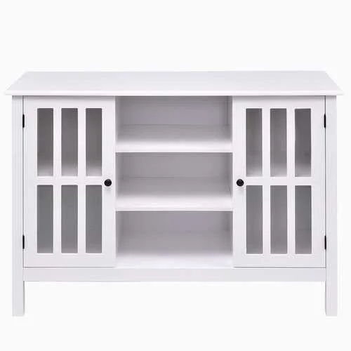 White Wood 43-inch TV Stand with Glass Panel Doors