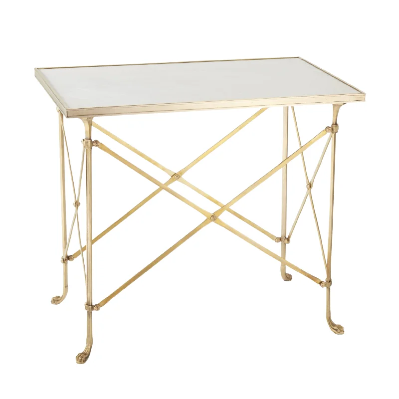 Rectangular Directorie Brass Side Table With Marble Top