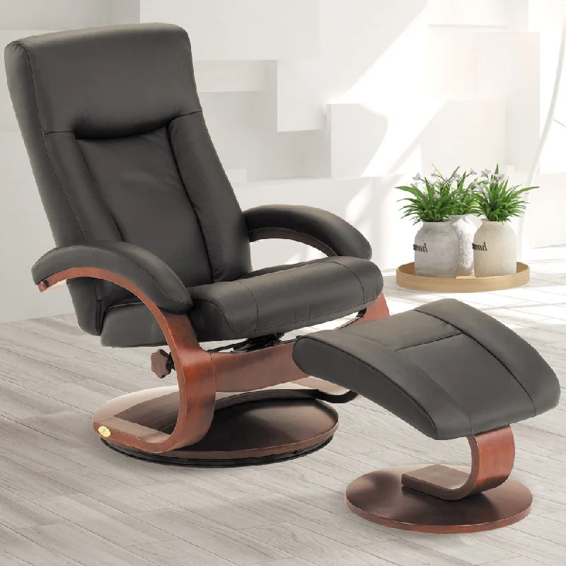 Relax-R™ Hamilton Recliner and Ottoman in Black Top Grain Leather