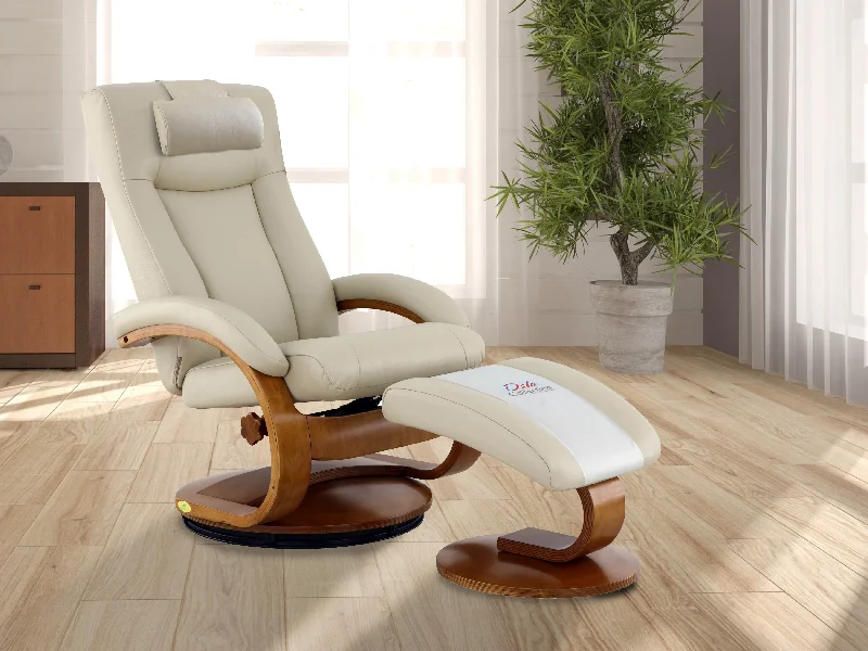 Relax-R™ Hamilton Recliner and Ottoman with Pillow in Beige Air Leather