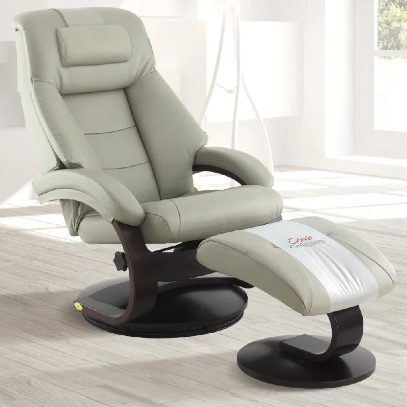 Relax-R™ Montreal Recliner and Ottoman with Pillow in Putty Top Grain Leather