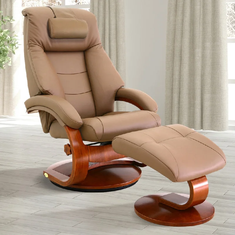 Relax-R™ Montreal Recliner and Ottoman with Pillow in Sand Top Grain Leather