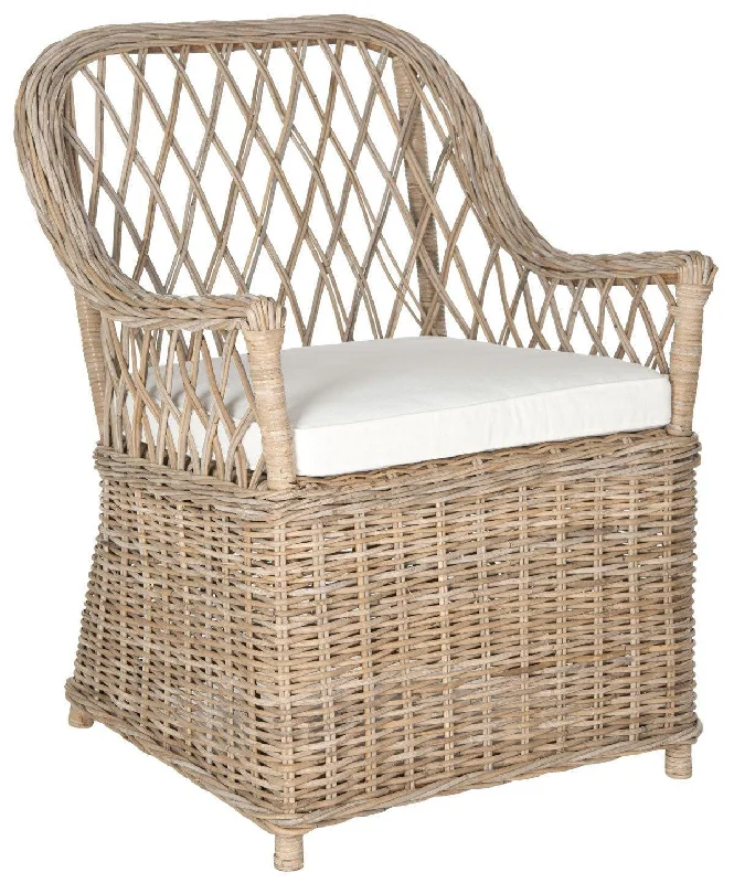 Lattice Weave Back Rattan Arm Chair in Natural With Cushion