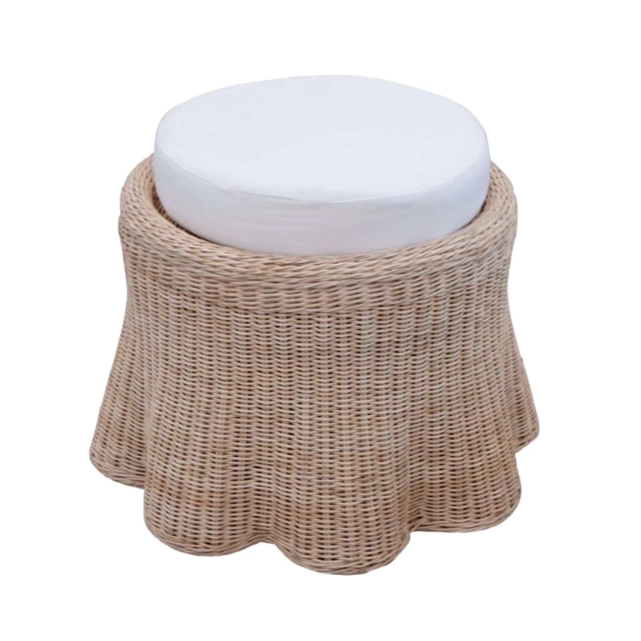 Scalloped Small Round Upholstered Ottoman