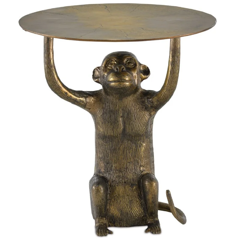 Seated Ape Accent Table In Antique Gold