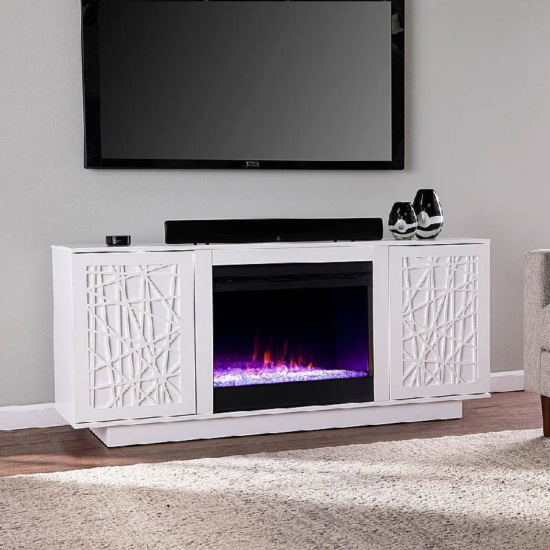 SEI Delgrave Color Changing Fireplace w/ Media Storage White finish