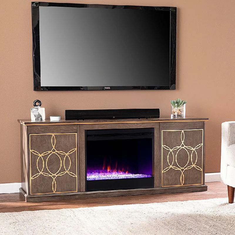 SEI Furniture - Yardlynn Color Changing Fireplace-Media Storage - Brown and gold finish