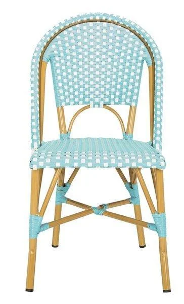 Set of 2 Teal and White Indoor-Outdoor French Bistro Stacking Side Chairs