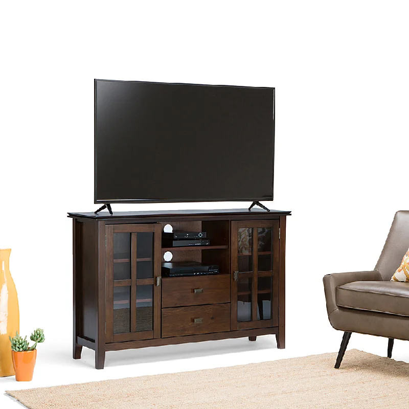 Simpli Home Artisan SOLID WOOD 53 inch Wide Contemporary TV Media Stand in Russet Brown For TVs up to 55 inches Russet Brown