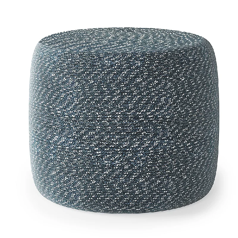 Simpli Home - Bayley Round Braided Pouf - Aegean Blue and Natural