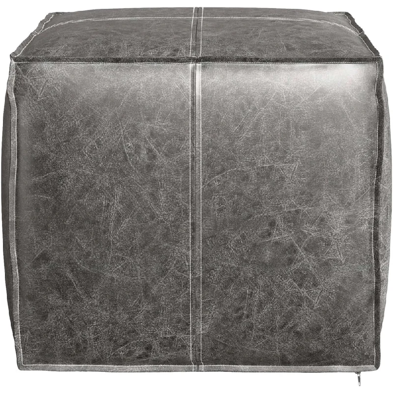 Simpli Home Brody Square Transitional Polystyrene/Cotton Pouf Distressed Black