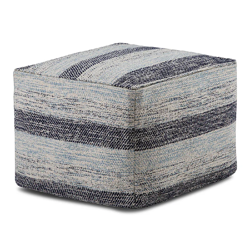 Simpli Home - Clay Square Pouf - Patterned Blue Melange