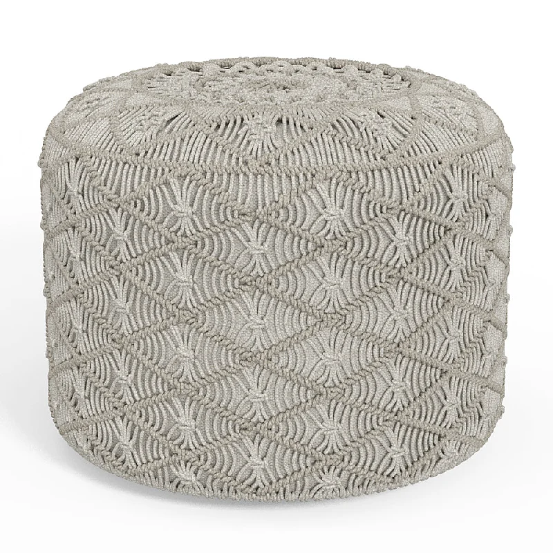 Simpli Home - Coates Round Macrame Pouf - Cloud Grey