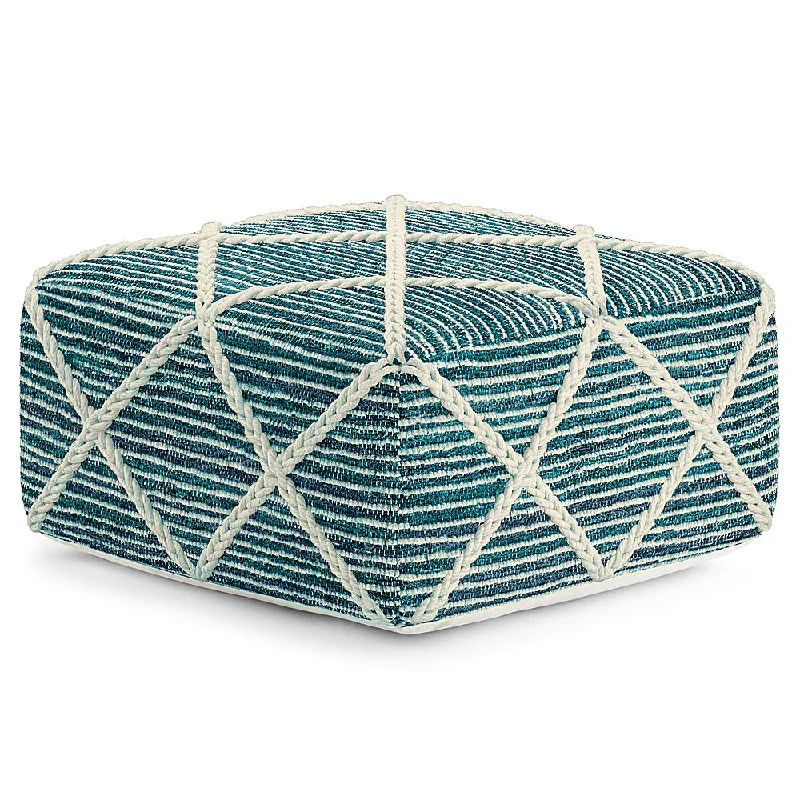 Simpli Home - Cowan Square Pouf - Teal  Natural