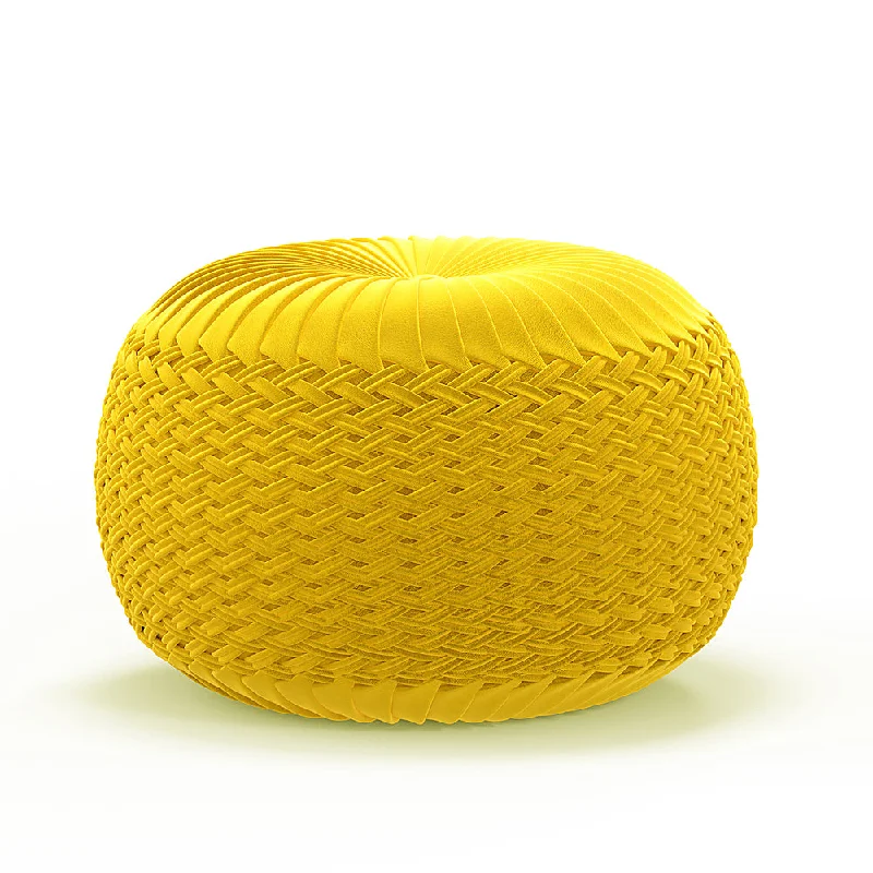 Simpli Home - Grafton Velvet Round Pouf - Golden Yellow