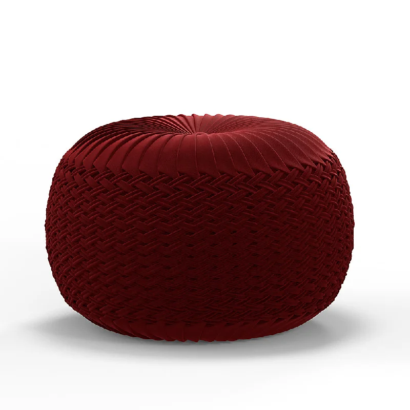 Simpli Home - Grafton Velvet Round Pouf - Maroon