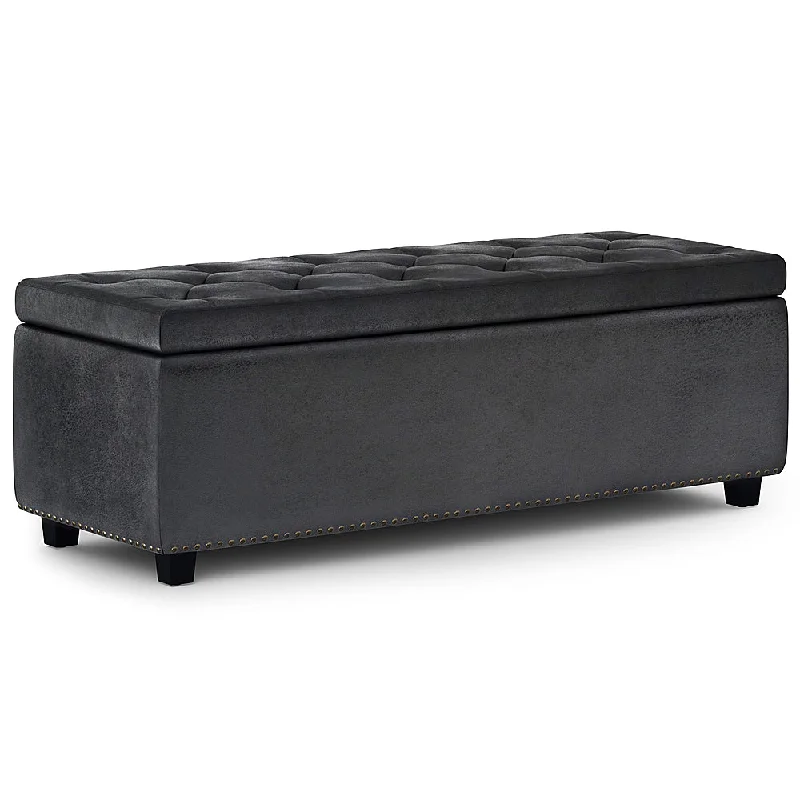 Simpli Home - Hamilton Storage Ottoman - Distressed Black