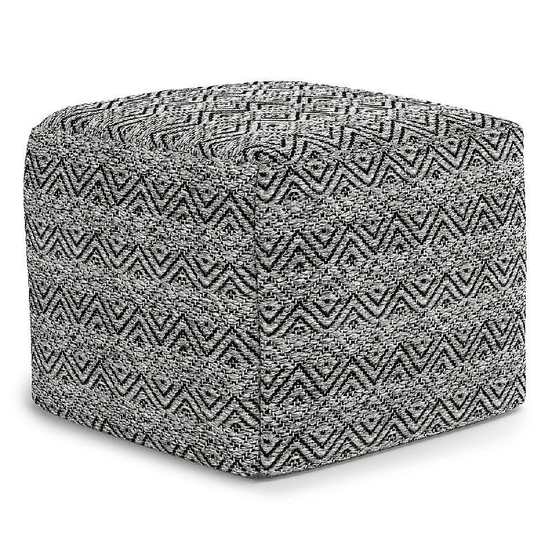 Simpli Home - Hendrik Square Woven Pouf - Grey/Black