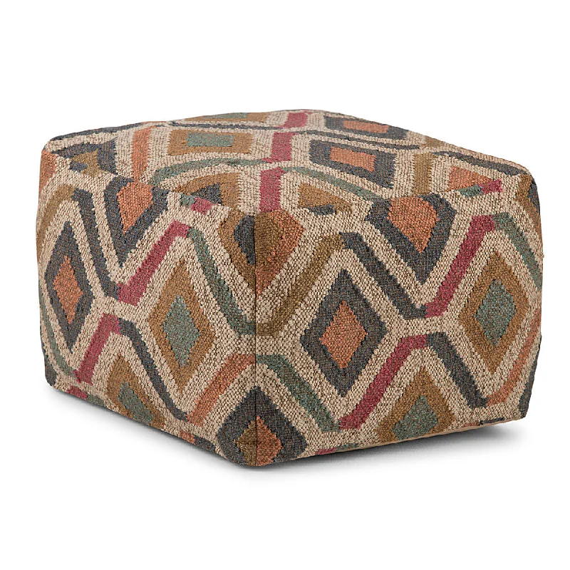 Simpli Home - Johanna Square Pouf - Kilim Patterned