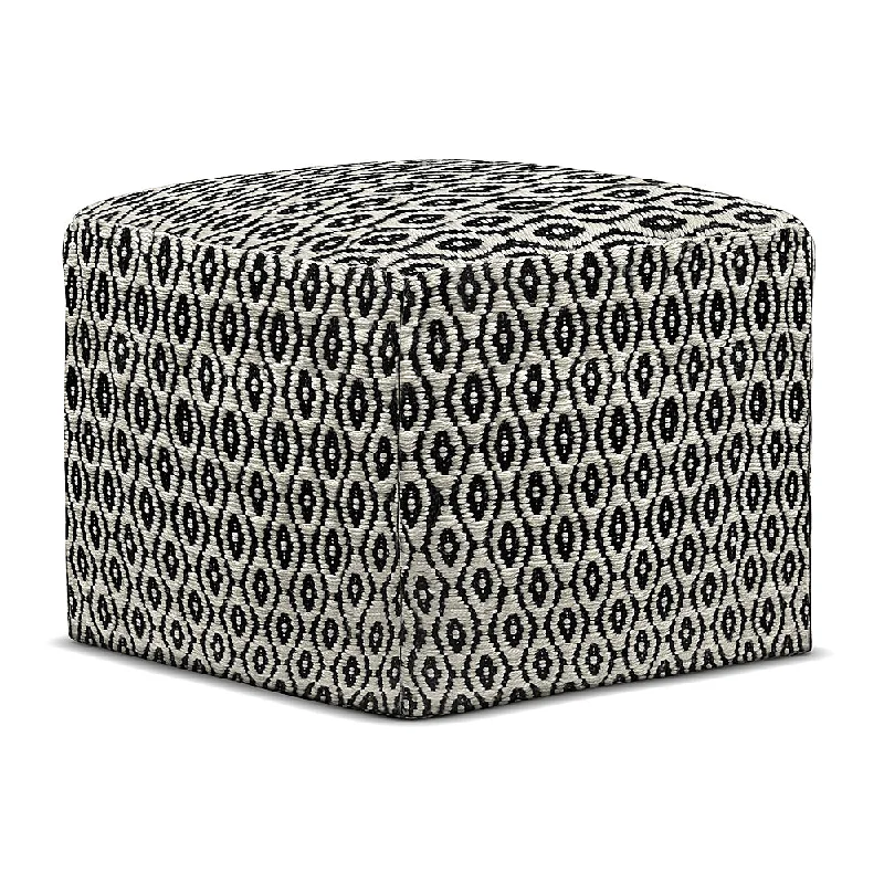 Simpli Home - Kiana Square Woven Pouf - Black and White