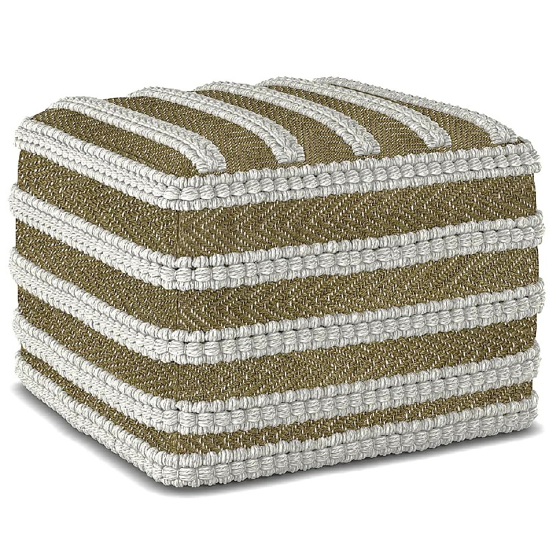 Simpli Home - Liam Square Woven Pouf - Natural and White