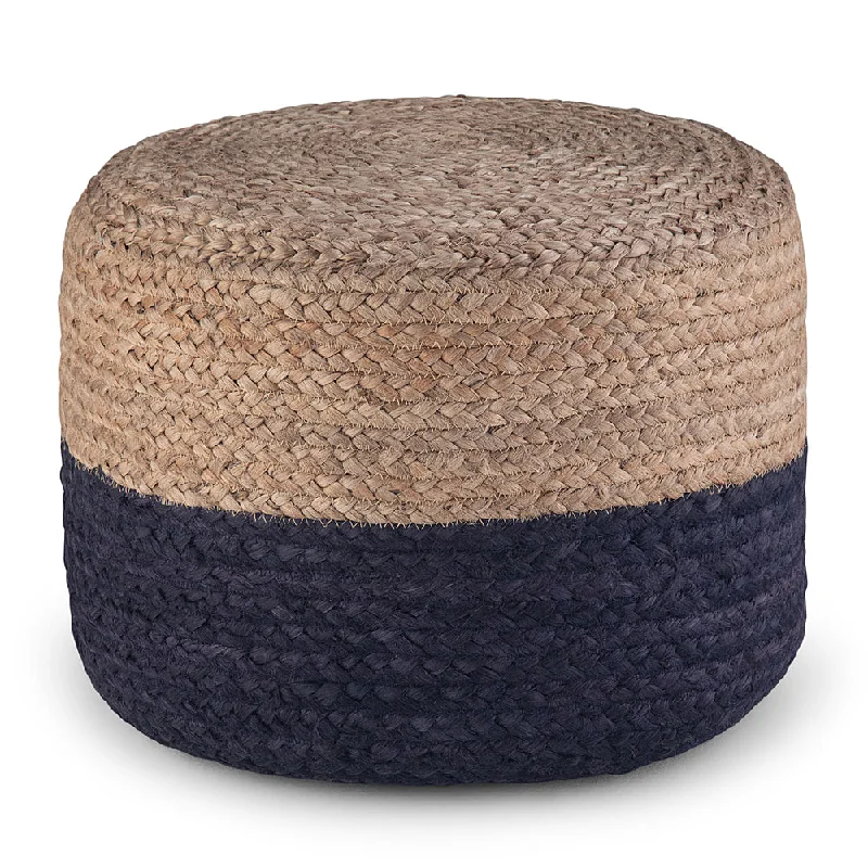 Simpli Home - Lydia Round Pouf - Navy  Natural