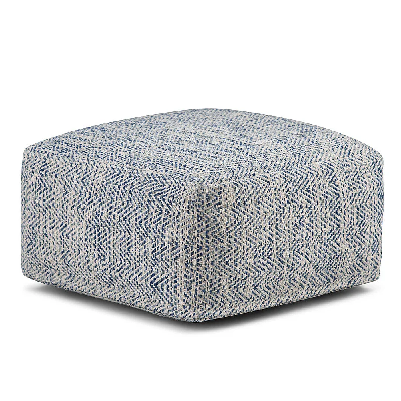 Simpli Home - Nate Square Pouf - Patterned Denim Melange