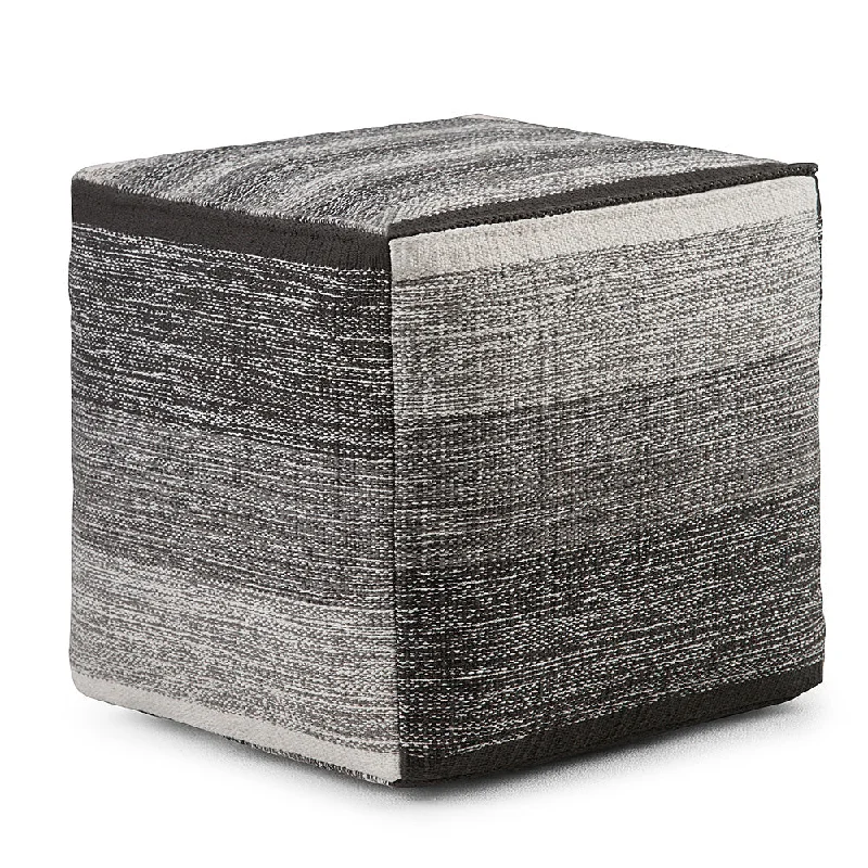 Simpli Home - Naya Cube Pouf - Patterned Grey Melange