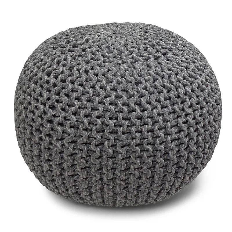 Simpli Home - Nikki Hand Knit Round Pouf - Grey