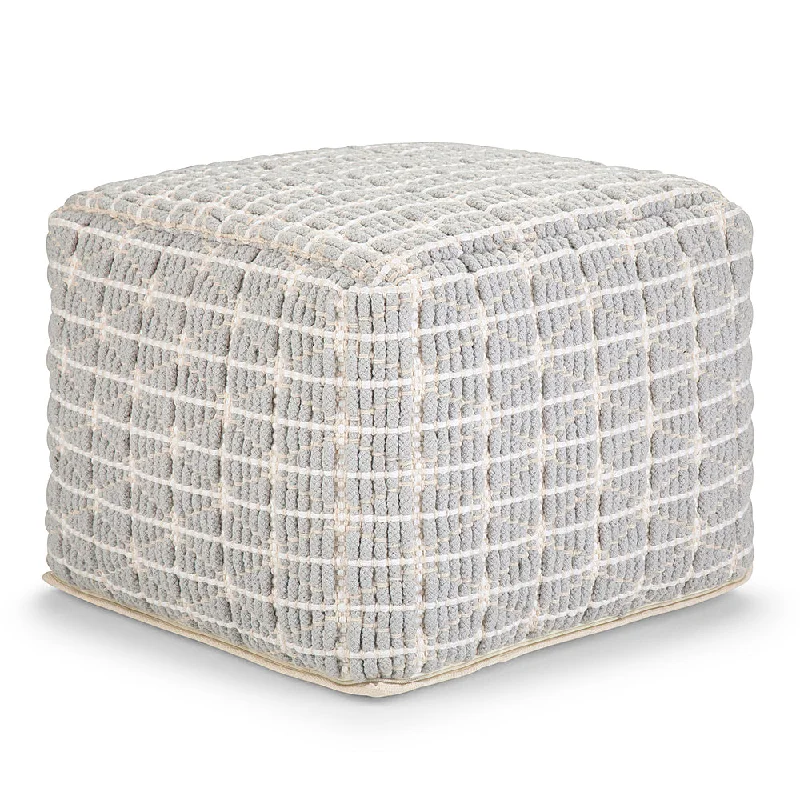 Simpli Home - Noreen Square Pouf - Light Blue  White