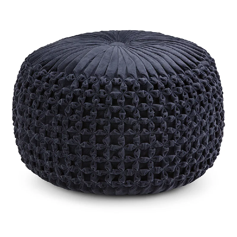 Simpli Home - Renee Round Pouf - Navy