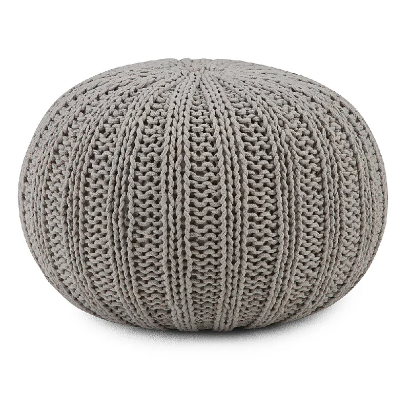 Simpli Home - Shelby Hand Knit Round Pouf - Dove Grey