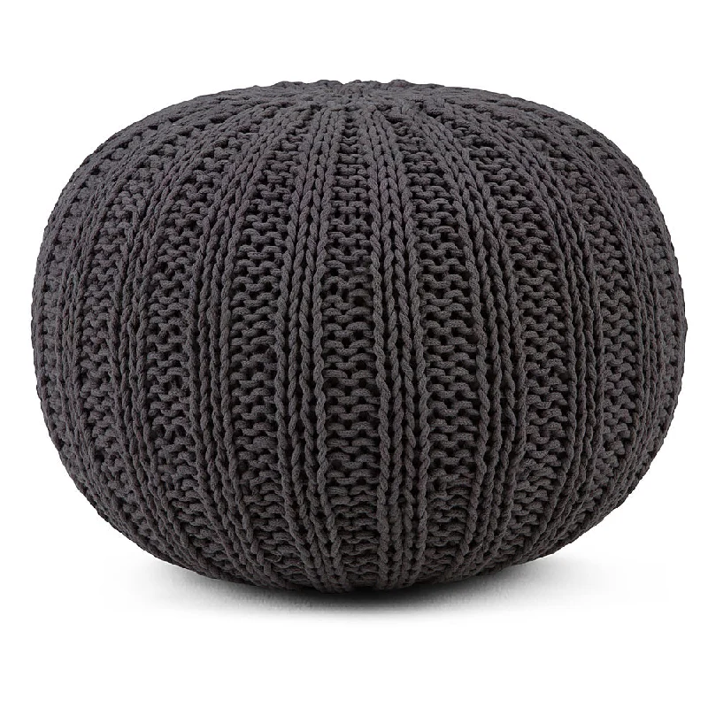 Simpli Home - Shelby Hand Knit Round Pouf - Slate Grey