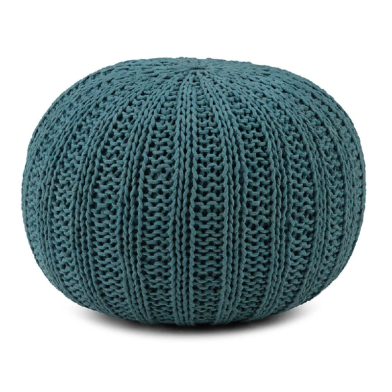 Simpli Home - Shelby Hand Knit Round Pouf - Teal