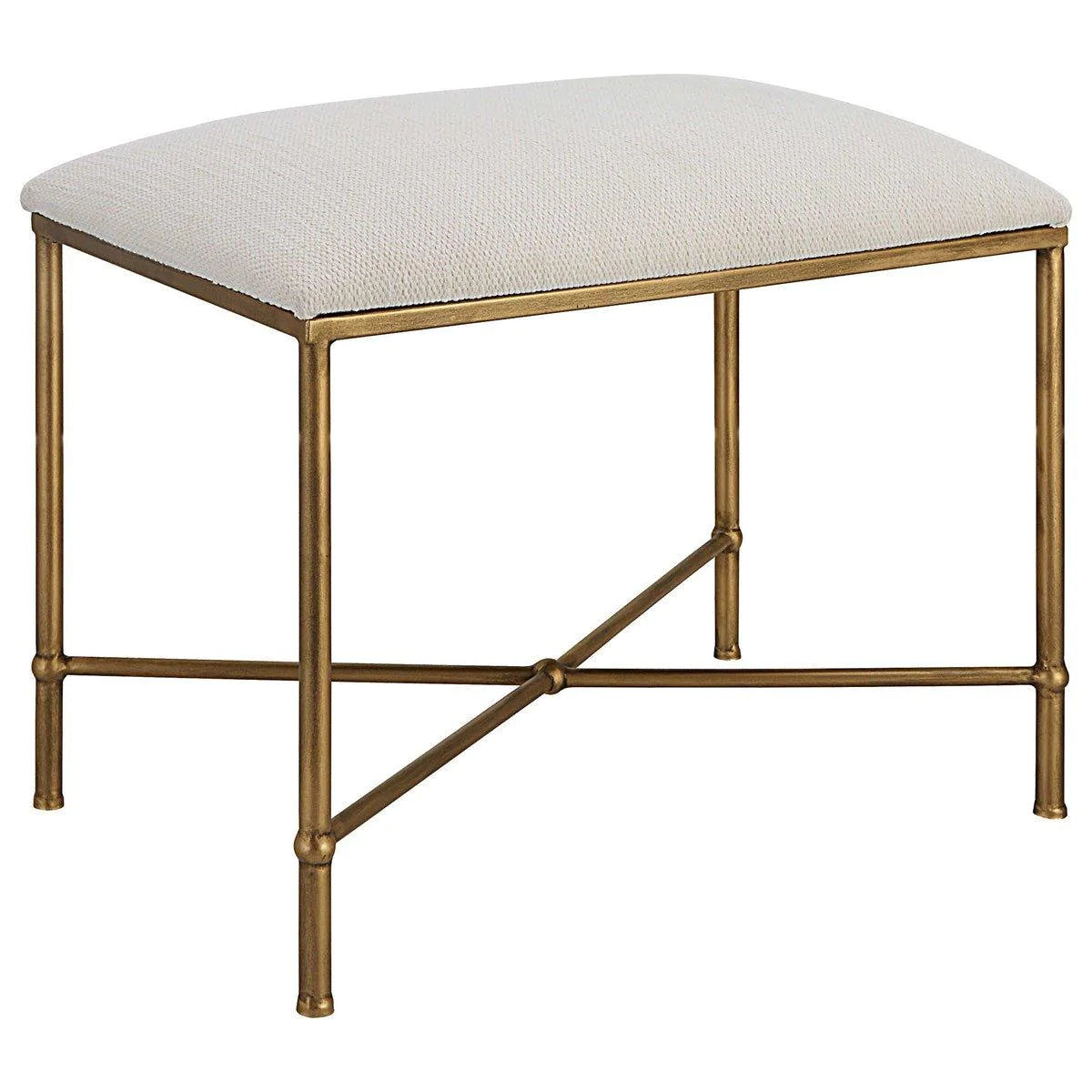 Small White Upholstered Gold Finished Bench