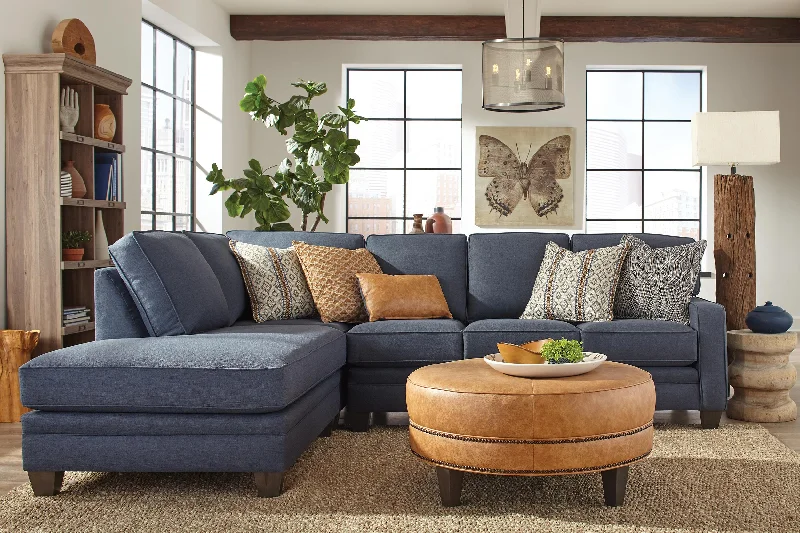 Smith Brothers 5371 Fabric Sectional & 898 Leather Ottoman