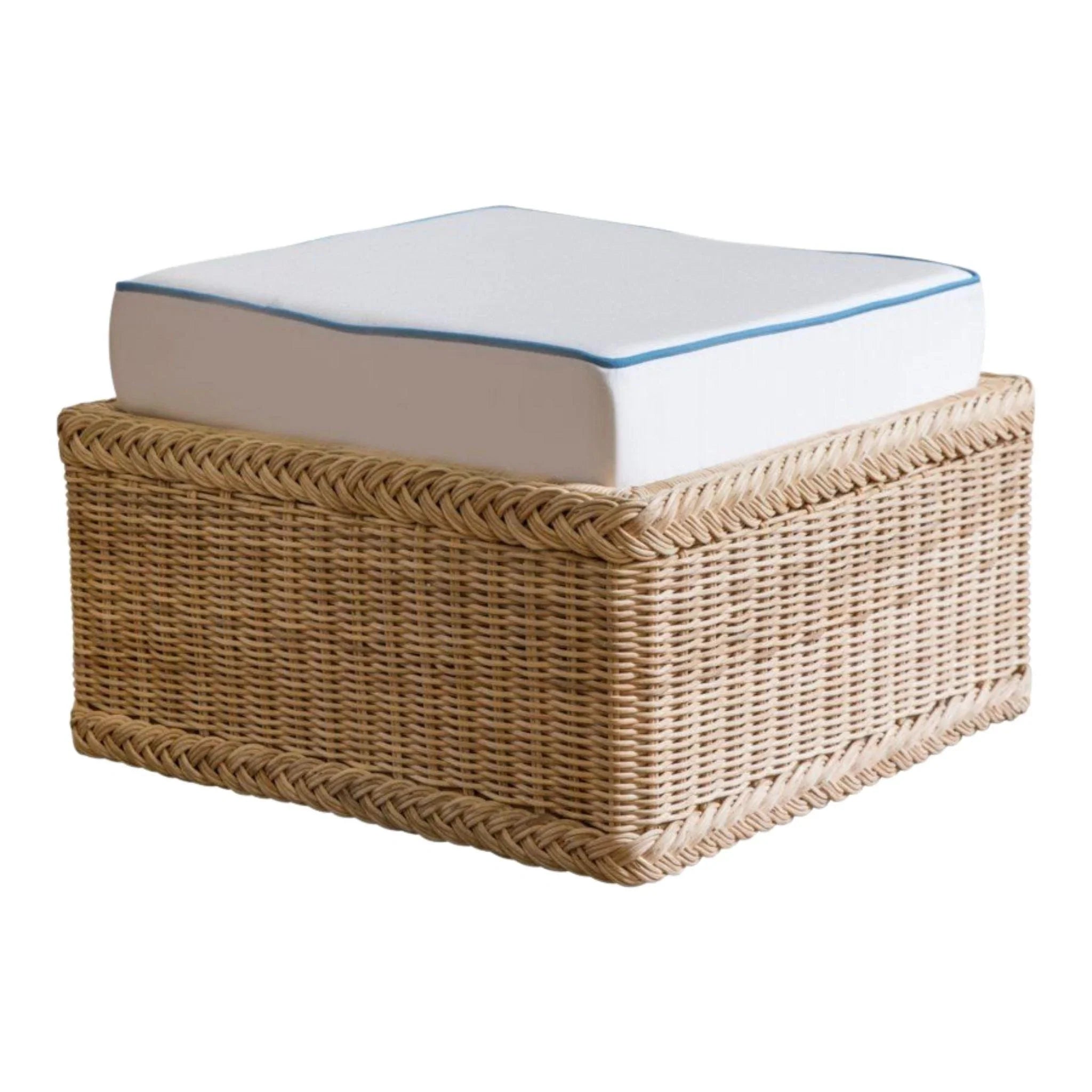 Square Braided Wicker Ottoman with Cushion