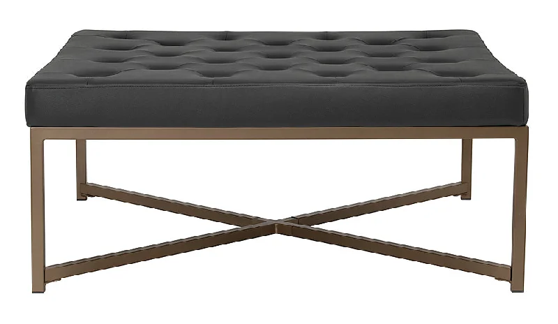 Studio Designs - Camber Indoor Square Modern  Leather and Metal Tufted Cocktail Ottoman - Black