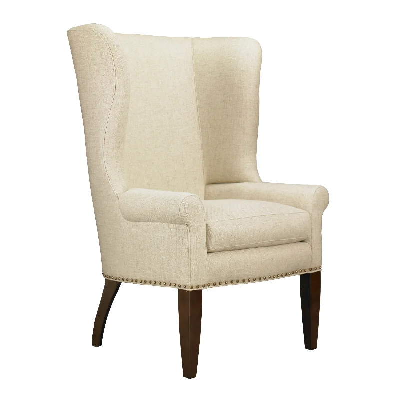 Throwback Upholstered Wing Back Chair with Nail Trim Detail