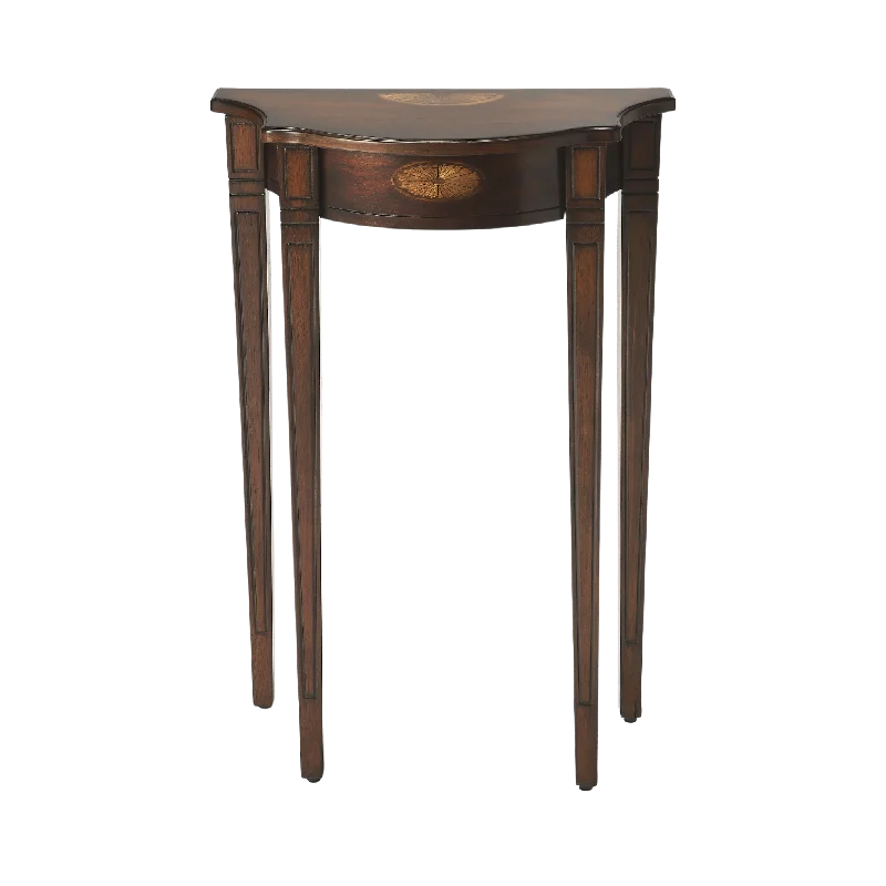 Traditional 20" Demilune Cherry Console Table in Dark Brown