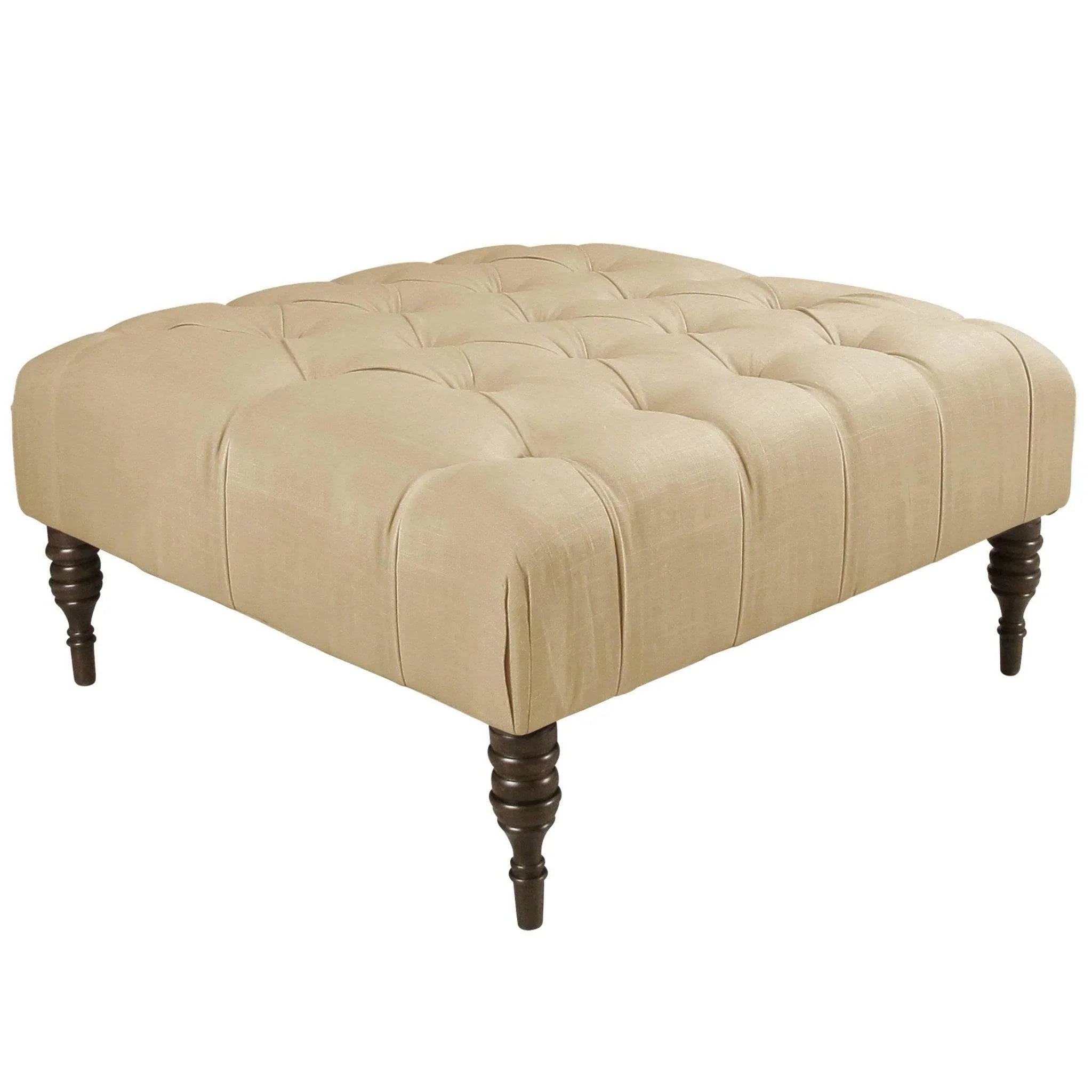 Tufted Cocktail Ottoman in Linen Sandstone