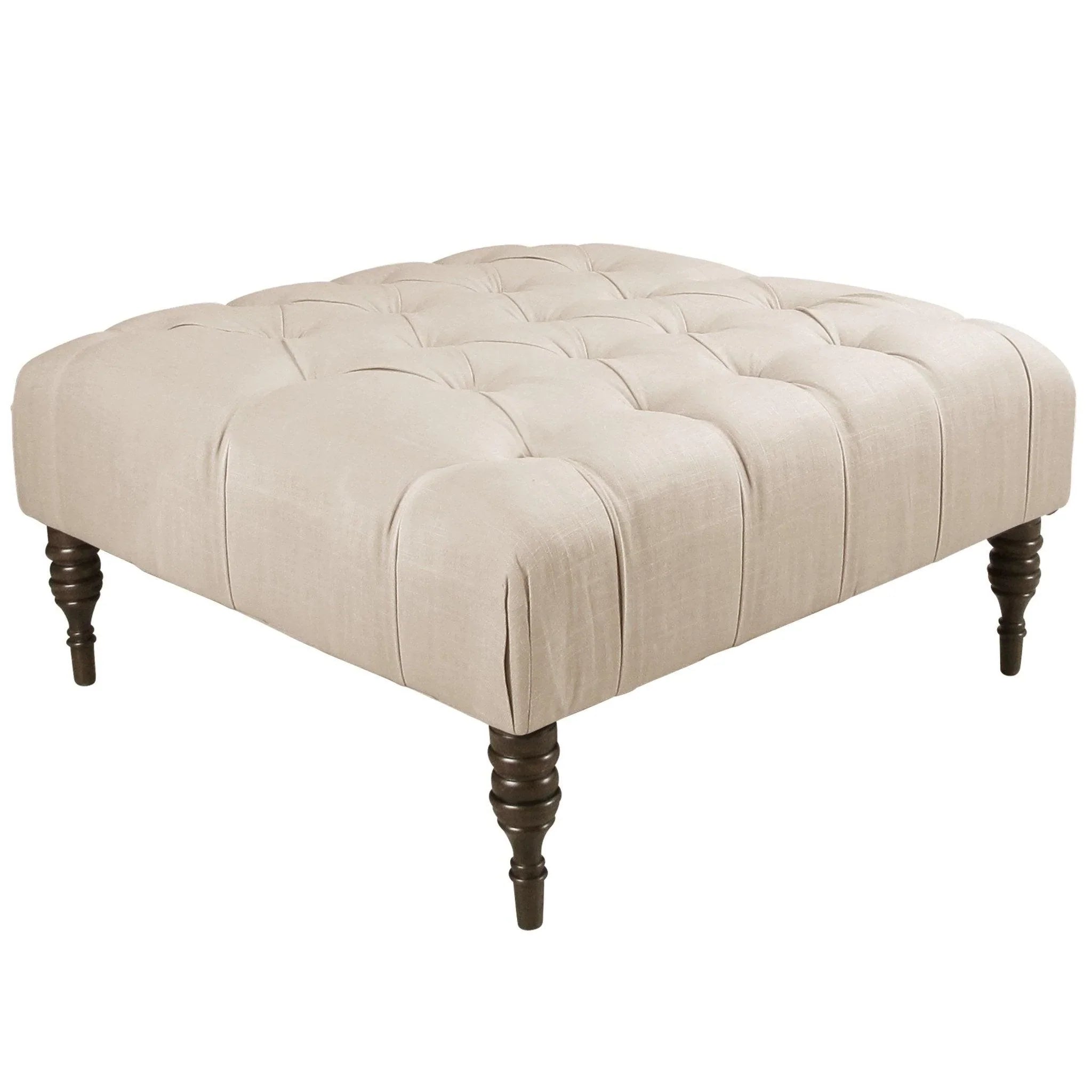 Tufted Cocktail Ottoman in Linen Talc