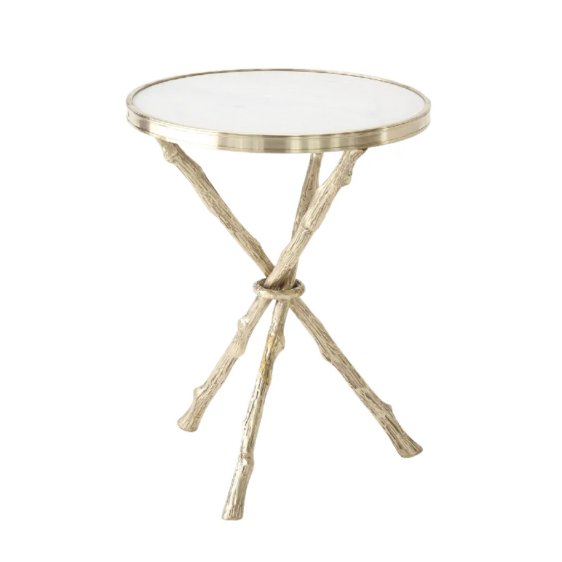 Twig Legs Brass Side Table With Marble Top