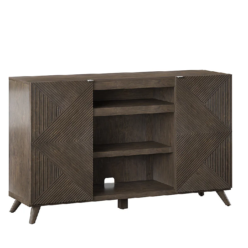 Twin Star Home - TV Stand for TVs up to 60” with Geometric Doors - Waxy Weathered Pine