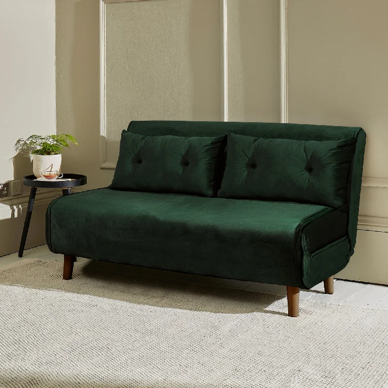 Una Double Sprung Sofa Bed - Green - Velvet