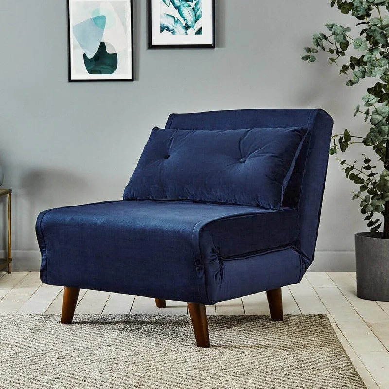 Una Single Sprung Sofa Bed - Blue - Velvet