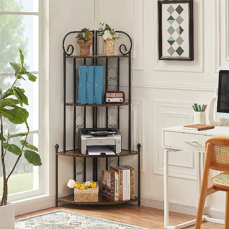 VECELO 4-Tier Ladder Corner Storage Shelf with Metal Frame, Multipurpose Bookshelf Bookcase