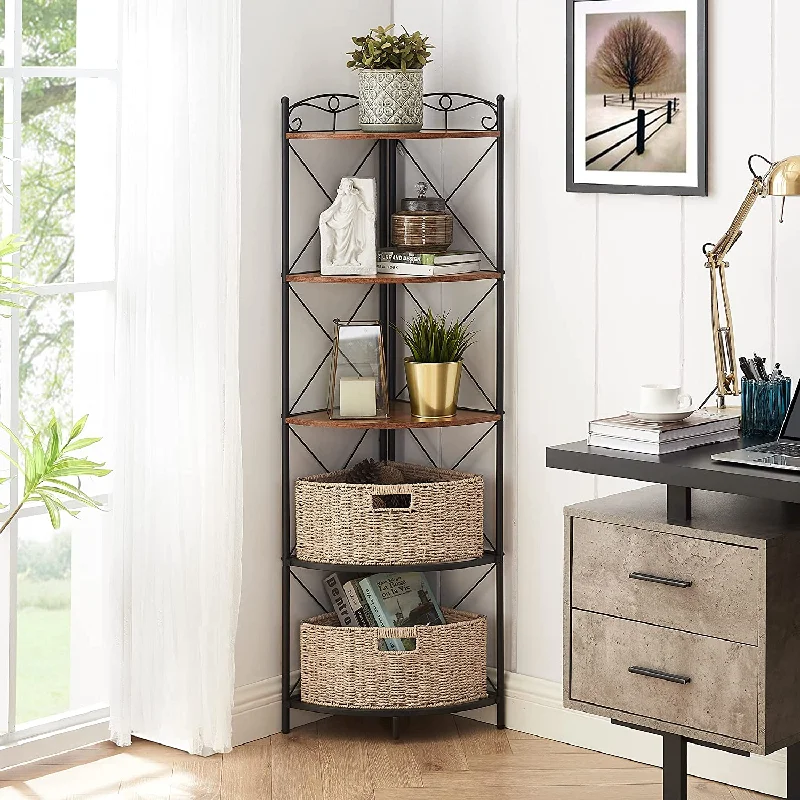 VECELO Corner Storage Cabinet with Wooden Shelves Free-Standing Organizer