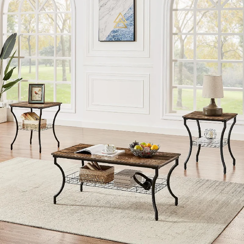 VECELO 3 Pieces Living Room Sets Coffee and End Tables