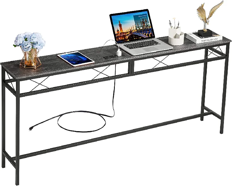 VECELO Extra Long Narrow Sofa/Console Table with Charging Station & Power Outlet and USB Ports